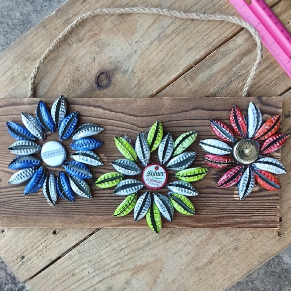 Other - Homemade Bottle Cap Flower Wall Art 11 X5